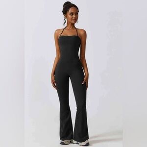 NWOT Halter Neck Flare Sport Jumpsuit — Black